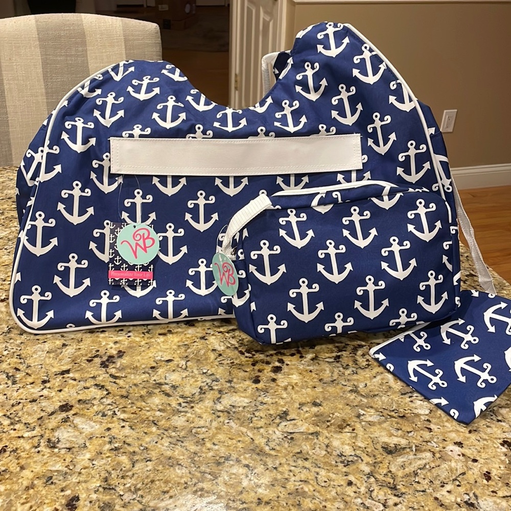 Nautical Blue and White Anchor 3 Bag Set